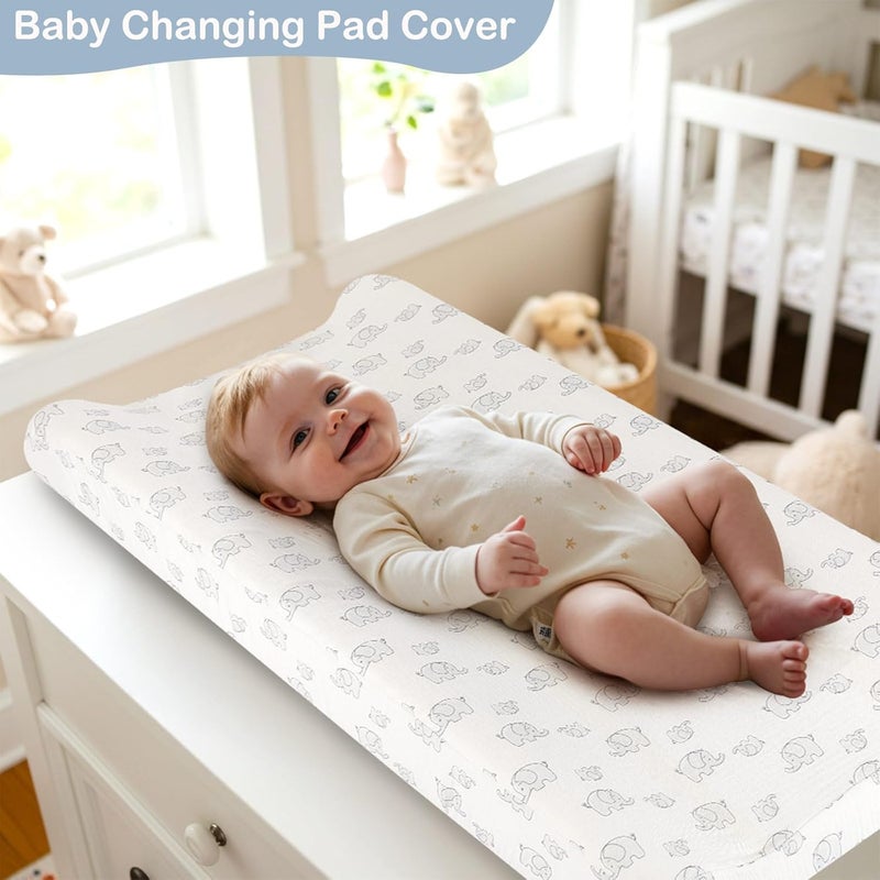 Basumee Muslin Changing Pad Cover Waterproof 2 Pack Baby Changing Table Covers for Boys and Girls Soft Breathable Nursery Diaper Change Table Cover Pad Fits 32"x16", Blue - Image 4